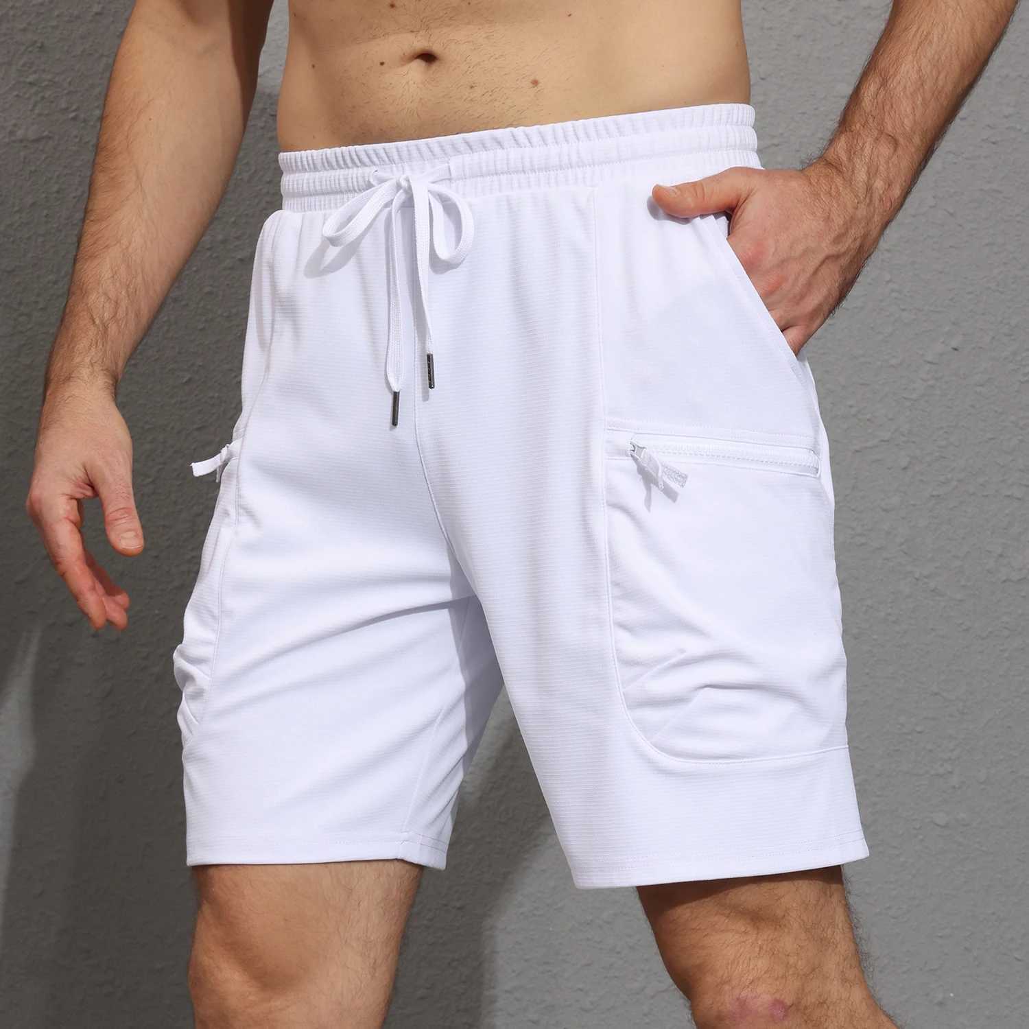 Summer Mens Knit Plaid Cargo Shorts Sport Tactical Running Short Pants with Elastic Belt Zip Pockets W250215