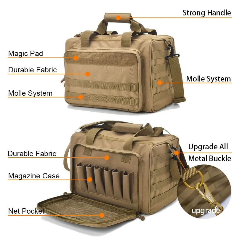 Gun Range Storage Bag Molle System Outdoor Hunting Accessory Nylon Tactical Case Bags Pistol Tool Shoulder Pack Sniper Black 250118