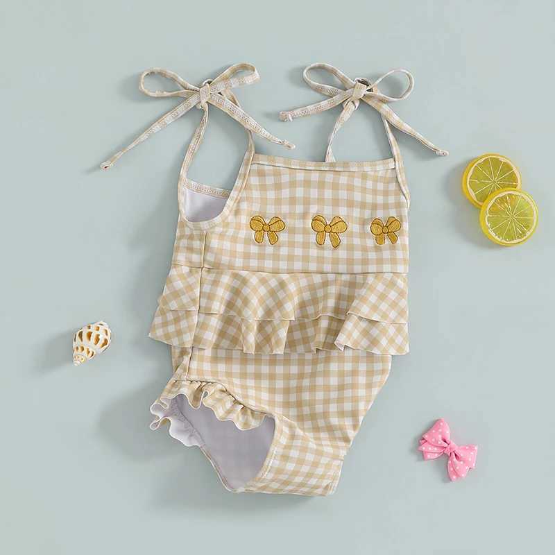 Citgeett Summer Toddler Baby Girls Bikini Spaghetti Straps Embroidery Bow Plaid Swimming Bathing Swimsuit Bodysuit ClothesXJ250214