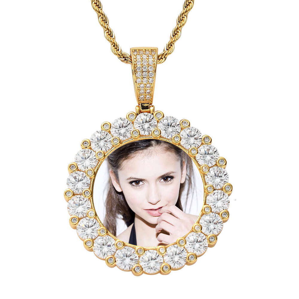Frame Pendant DIY Private Couple Photo Commemorative Round moissanite Solid Hip Hop Necklace