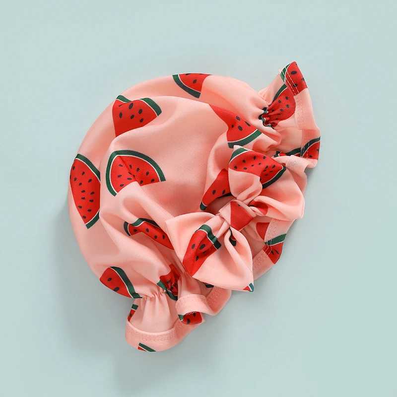 1-5T Toddler Girl Rash Guard Swimsuit Lemon/Watermelon Print Long Sleeve Mock Neck Zipper Bathing Suit with Hat SetXJ250214