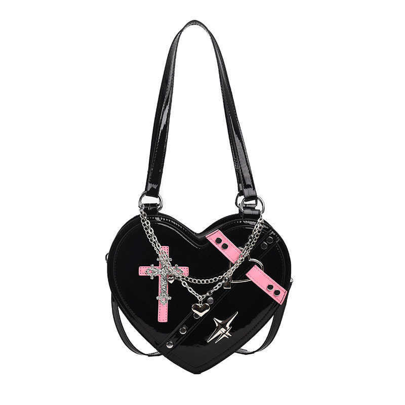 Designer bag Personalized Trendy Y2K Dark Hot Handbag Punk Heart shaped Girl Shoulder Crossbody Bag