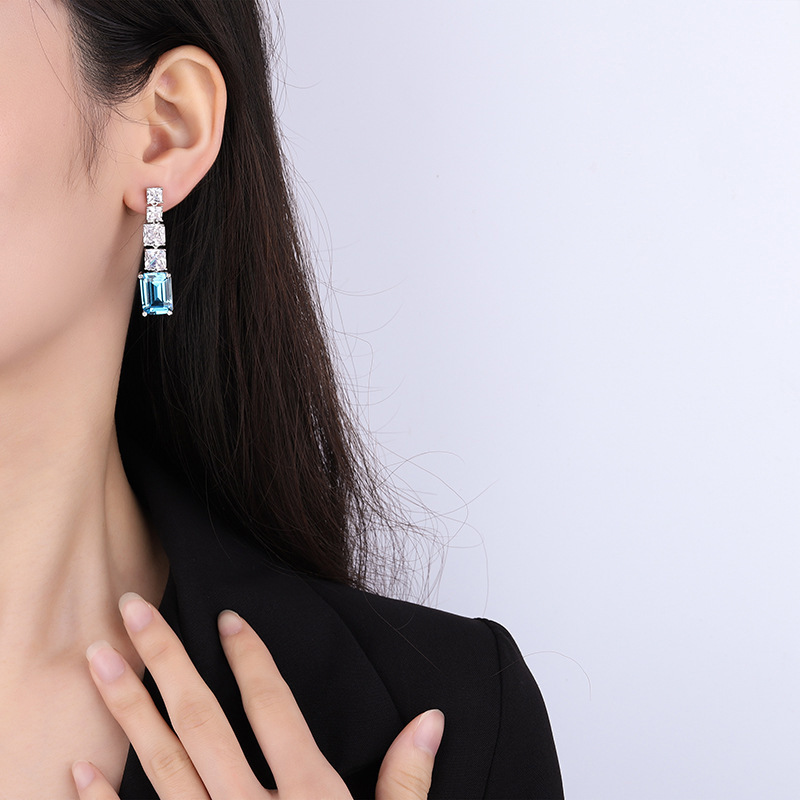 Choucong Brand Drop Ship Dangle Earrings Luxury Jewelry 925 Sterling Silver Emerald Cut 5A Cubic Zircon CZ Diamond Party Women Long Drop Earring Gift