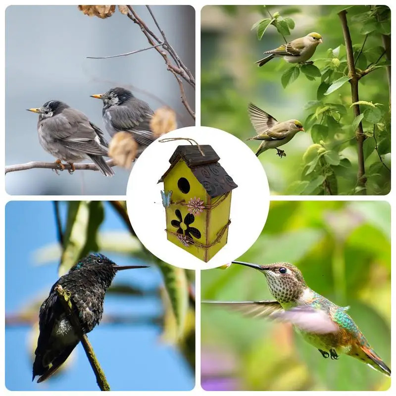 Wooden Birdhouse Hangable Sturdy Bird Houses Multifunctional Protective Bird Cage For Outside Garden Decor 250206