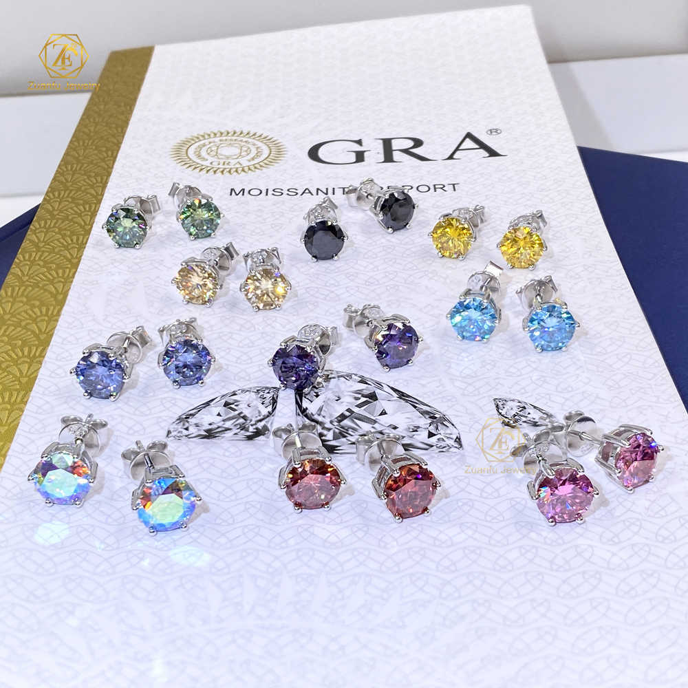 Fashion Jewelry Moissanite Stud Earrings 5mm 6.5mm 8mm 18k Gold 925 Sterling Silver Earrings Screw Back Stud Moissanite Earrings