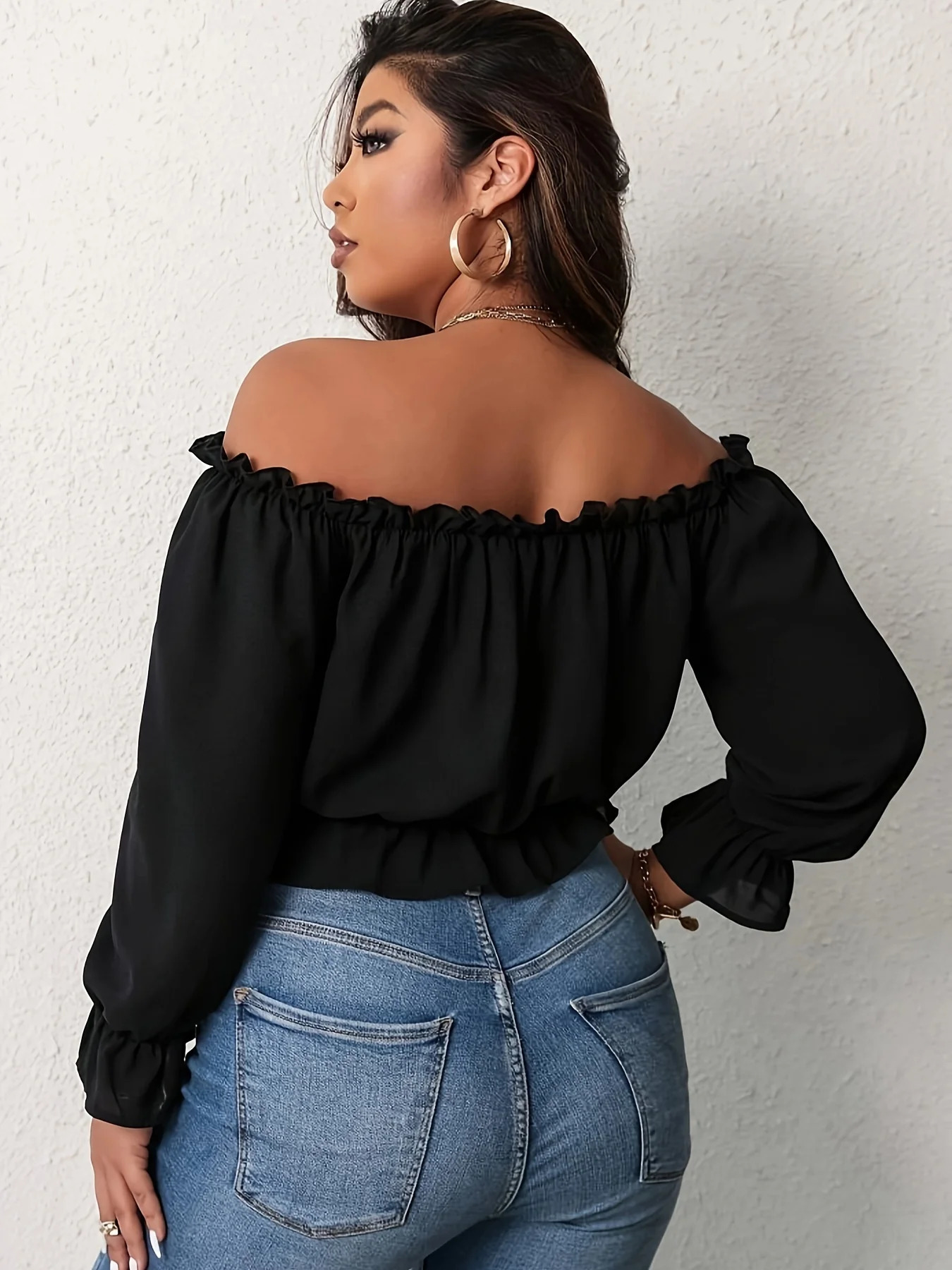 Elegant strapless womens clothing in plus size European and American style casual curve vacation suit solid long sleeved top 250210
