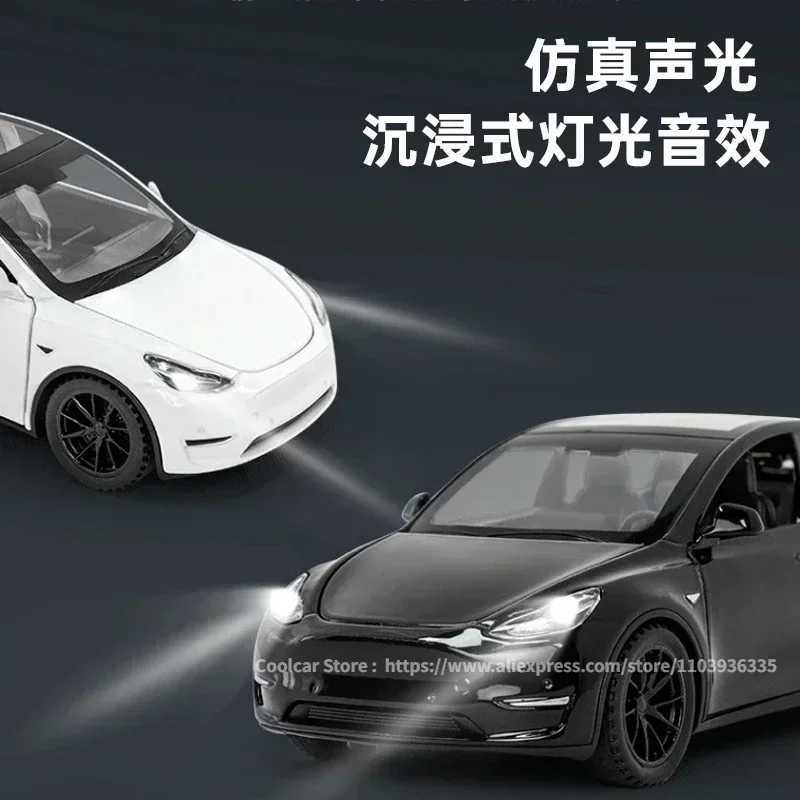 All 1 24 TESLA MODEL Y Model 3 With Charging Pile Alloy Diecast Metal Toy Car Model Sound and Light Childrens Collectibles GiftT250215