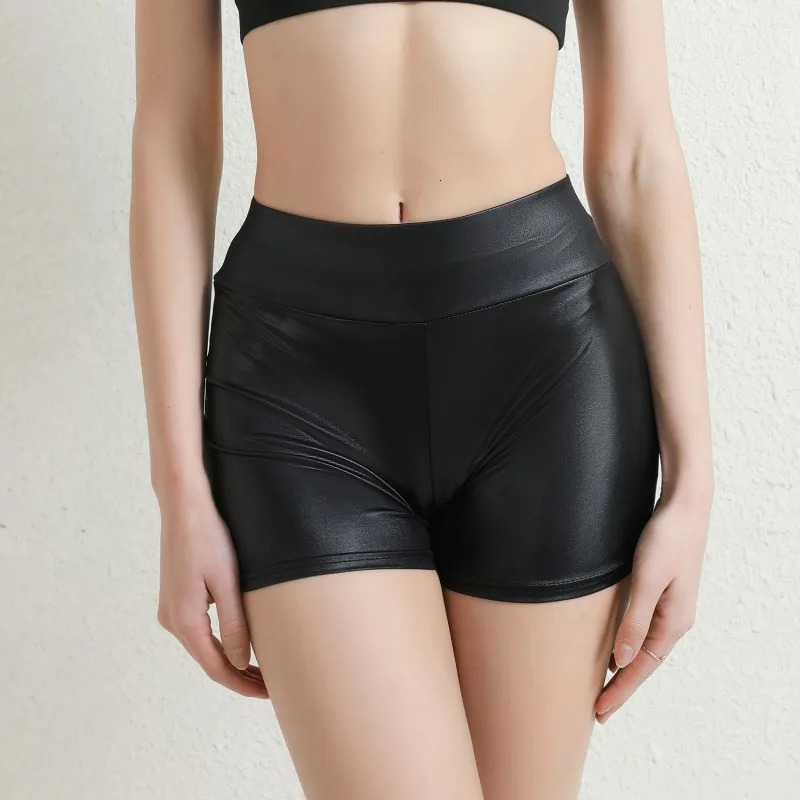 2023 Sexy Womens Shorts Shiny Elastic High Waist Faux PU Leather Short Pants Slim Dance Clubwear Mini 250213