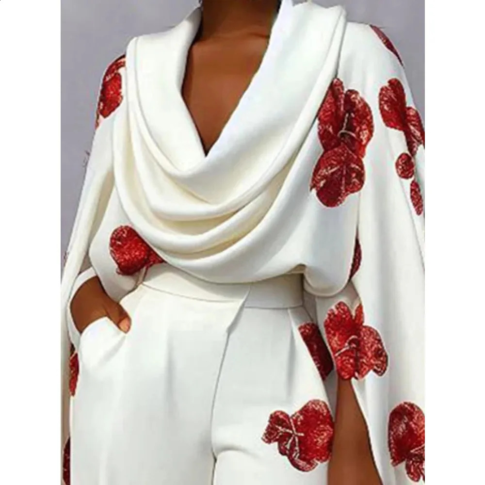 TWOTWINSTYLE Hit Color Two Piece Set for Women V Neck Long Sleeve Top High Waist Temperament Pant Chic Sets Female 250210