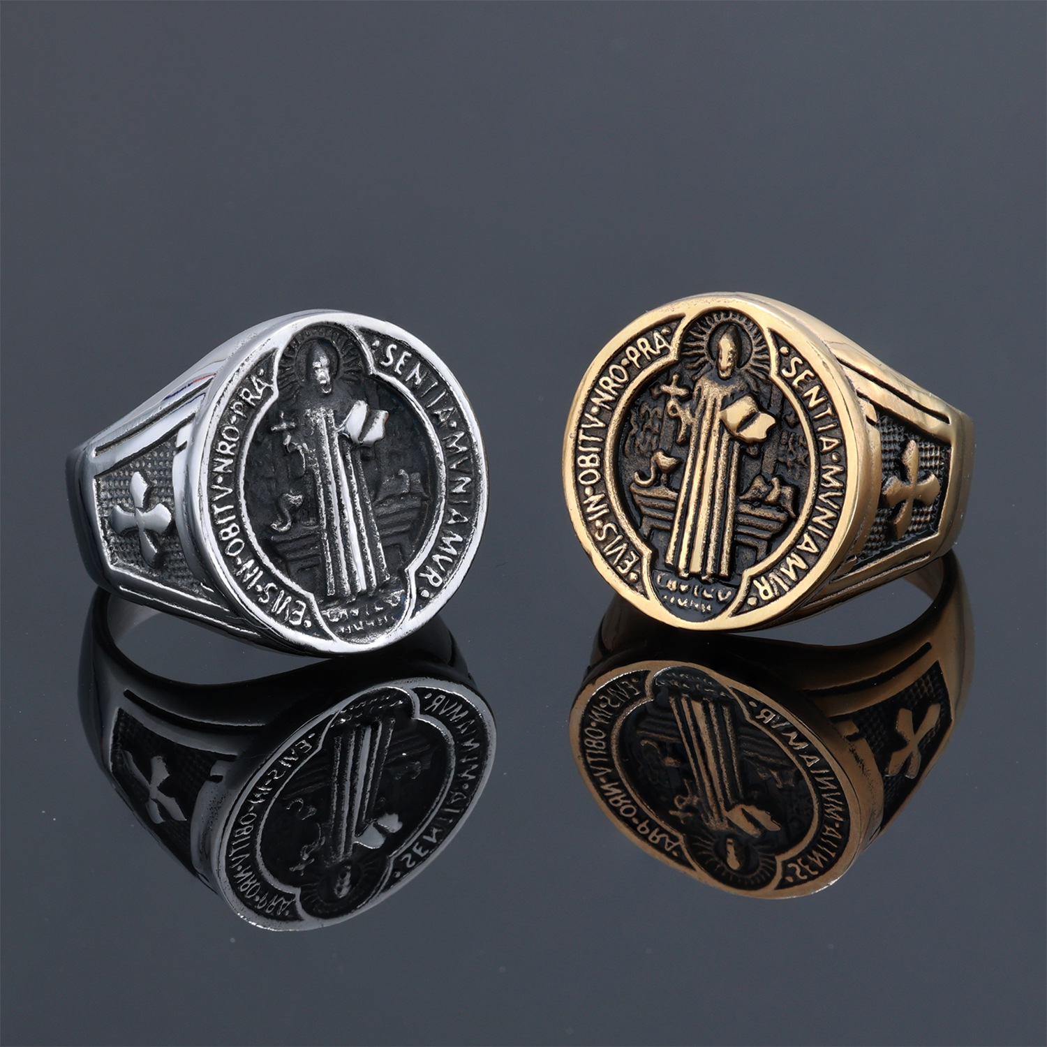 Hip Hop Vintage Figure Casting Ring 316L Stainless Steel 18k Gold Plated Jewelry For Men