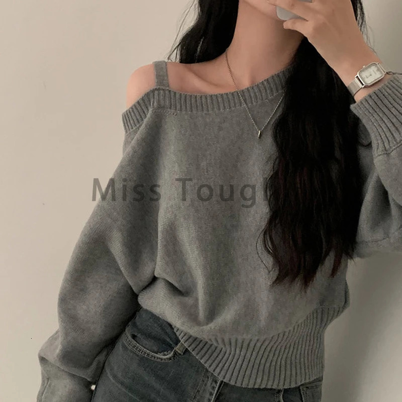 Winter Solid Retro Knitted Floral Womens Sexy Off Shoulder Sweater Fashion Y2k Top Womens Fashion Casual Clothing 250210
