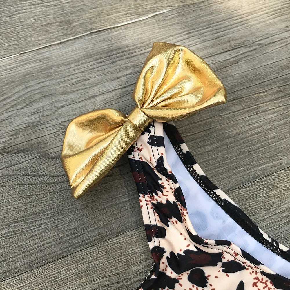 Baby Girls Swimsuit Leopard Print Beach Swimwear Children With Headband Kids Bathing Suit Bikini Set Girl Biquinis femininoXJ250214