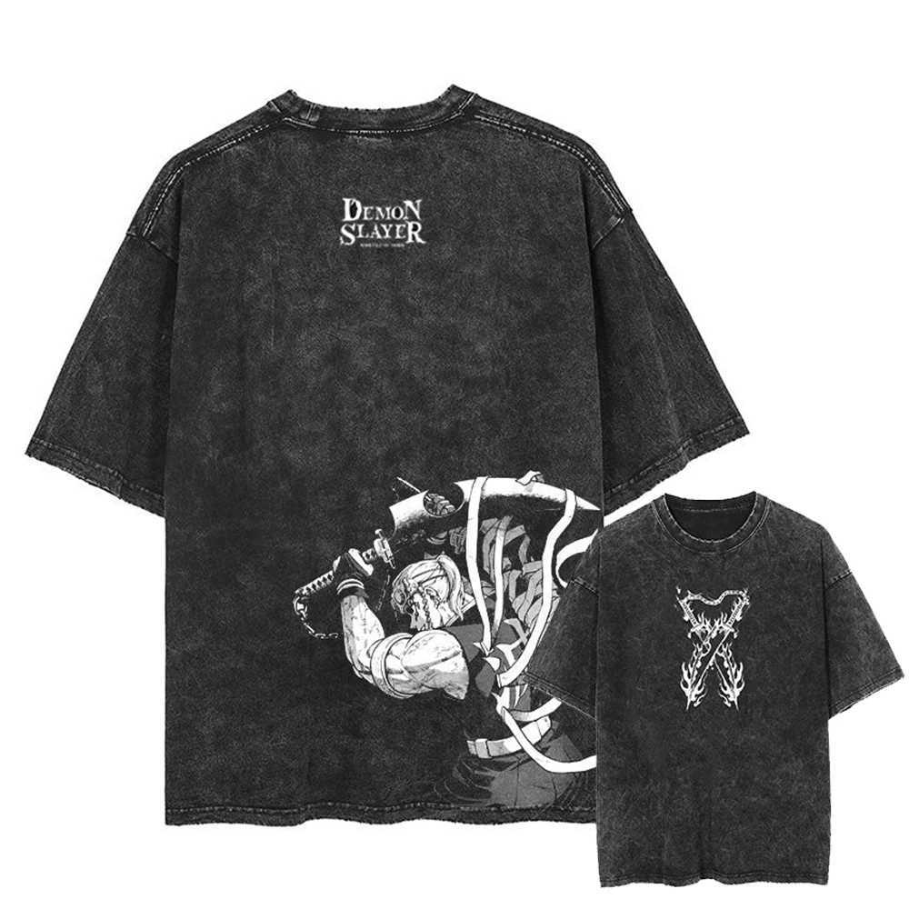 Demon Slayer Uzui Tengen Anime T Shirt Men Cotton Vintage Washed Tshirt Women Oversized Harajuku Streetwear Tshirt Casual TopsT250213