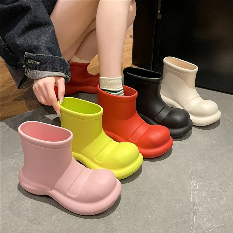 Internet Candy Color Outdoor Rain Boots Womens Non-Slip Waterproof Platform Students Short Martin Boots 250213