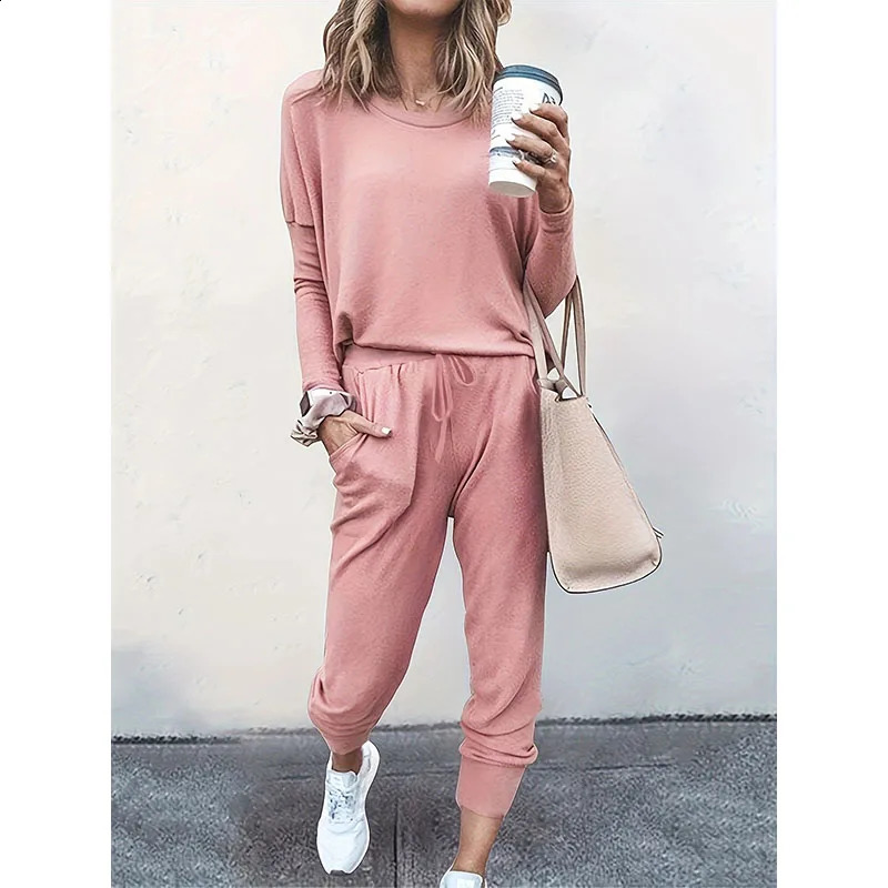 Women Tracksuit Spring Autumn Casual Solid Color Long Sleeve Loose Hoodies Female Fashion Oversize Sportswear Two Piece Set 250210