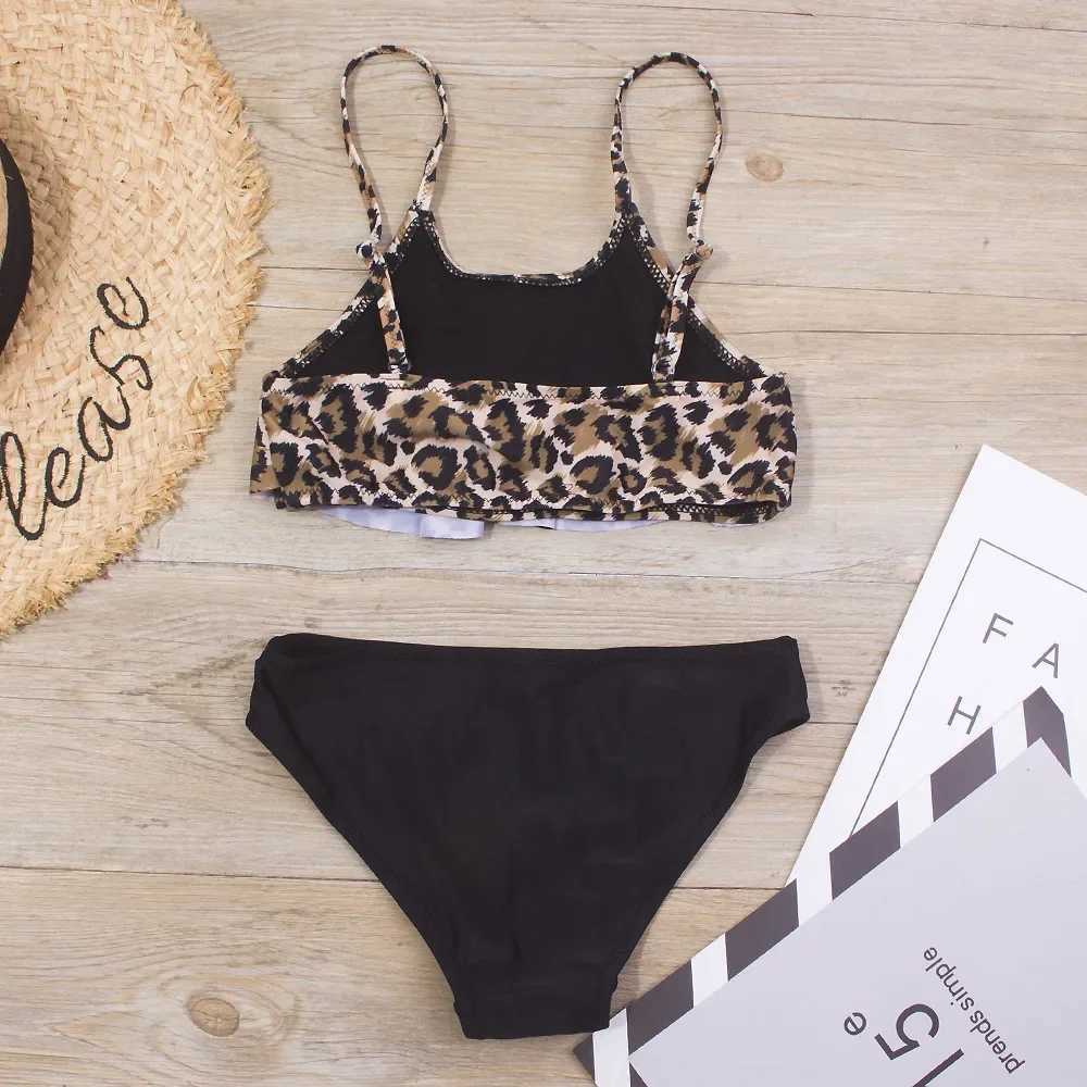 2024 New Foreign Trade Girls Ruffle Bikini Swimsuit Gradient Leopard Print New 230XJ250214