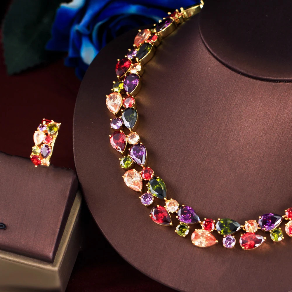 ThreeGraces Gorgeous Multicolor Zirconia Necklace and Earrings Mona Lisa Bridal Wedding Party Jewelry Set for Women T1046 250213