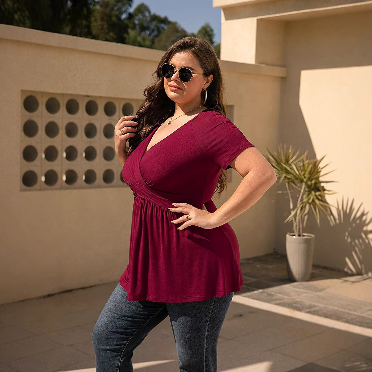 Designer Free Shipping Casual Fashion Versatile Trendy Top Spring/summer New Style Large T-shirt V-neck Top Women's Wear