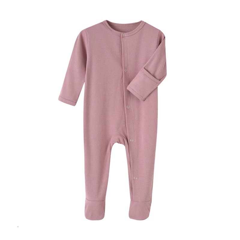 Organic Cotton Baby Rompers Footed Sleep and Play Autumn Winter Full Sleeve Jumpsuit Infant Footies Solid Color Bottoming Cloth 250214