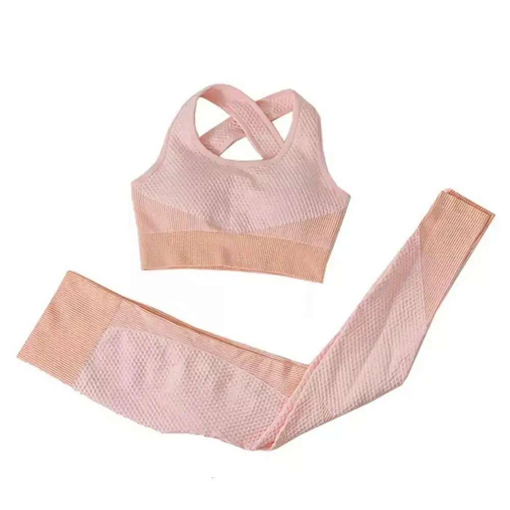 2 Pcs/Set Women Sportswear Vest Pants Hollow Out Skinny Soft Seamless High Waist Lady Crop Top Leggings Set