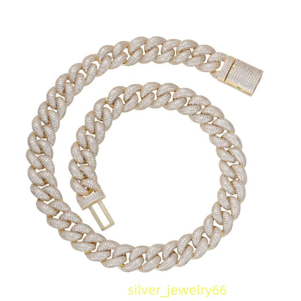 Shine Bright Moissanite Iced Out 16mm Chain Solid Gold Plated S925 Miami Cuban Link Necklace