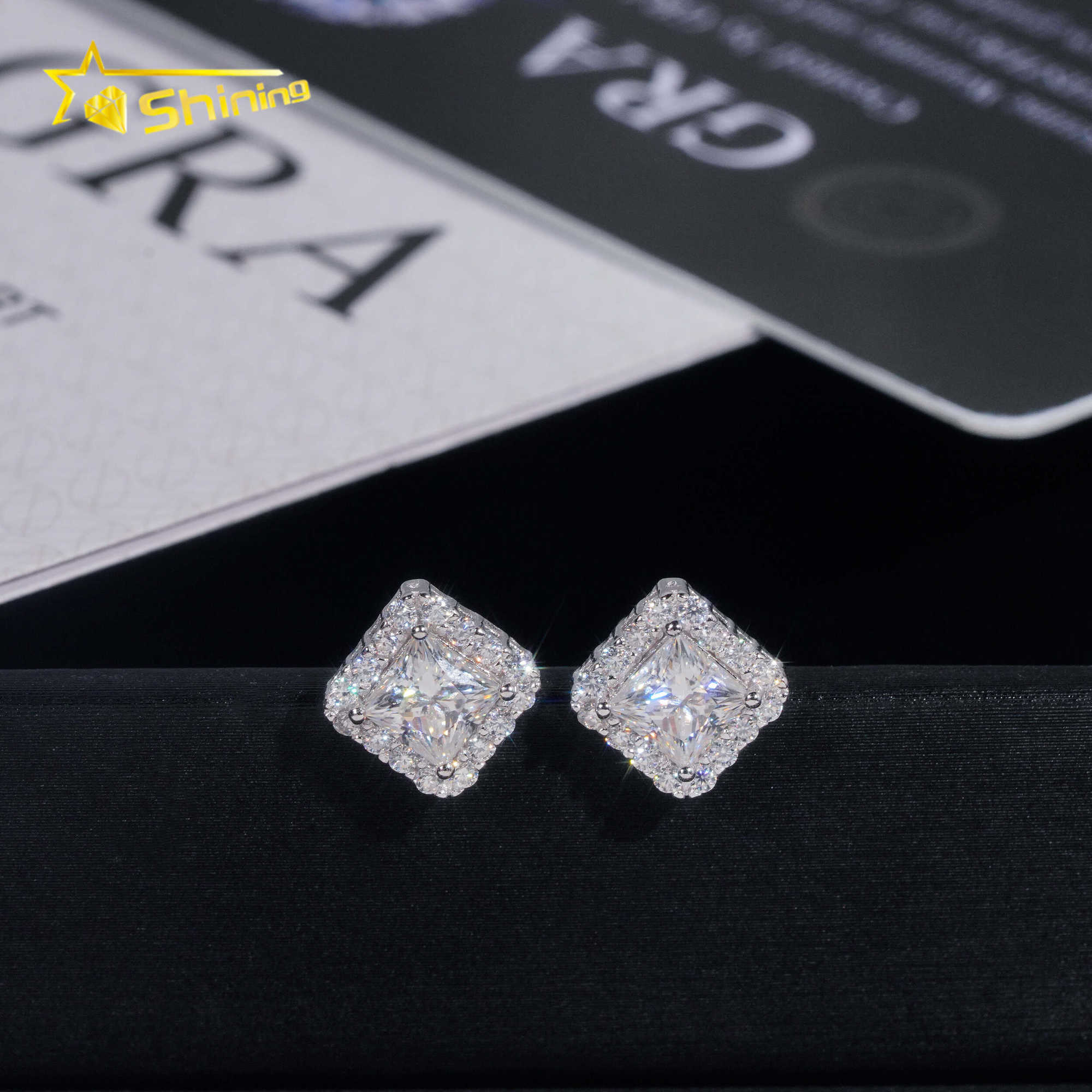 New Style GRA Certified Pass Diamond Tester VVS Diamond Earrings Silver 925 Hip Hop Moissanite Stud Earrings