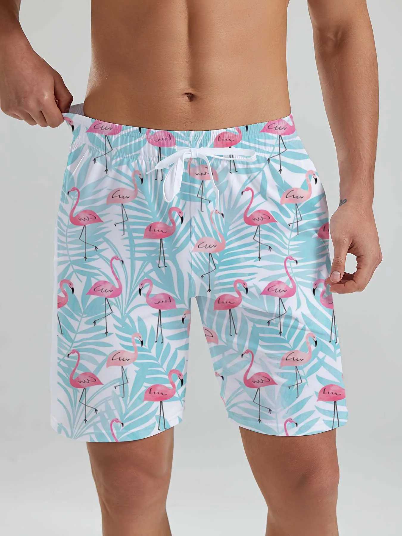 Hawaiian flamingo Vacation Beach Shorts For Men Summer Casual Street Short Pants 3D Printed Board Shorts Swimsuit Swim Trunks W250215