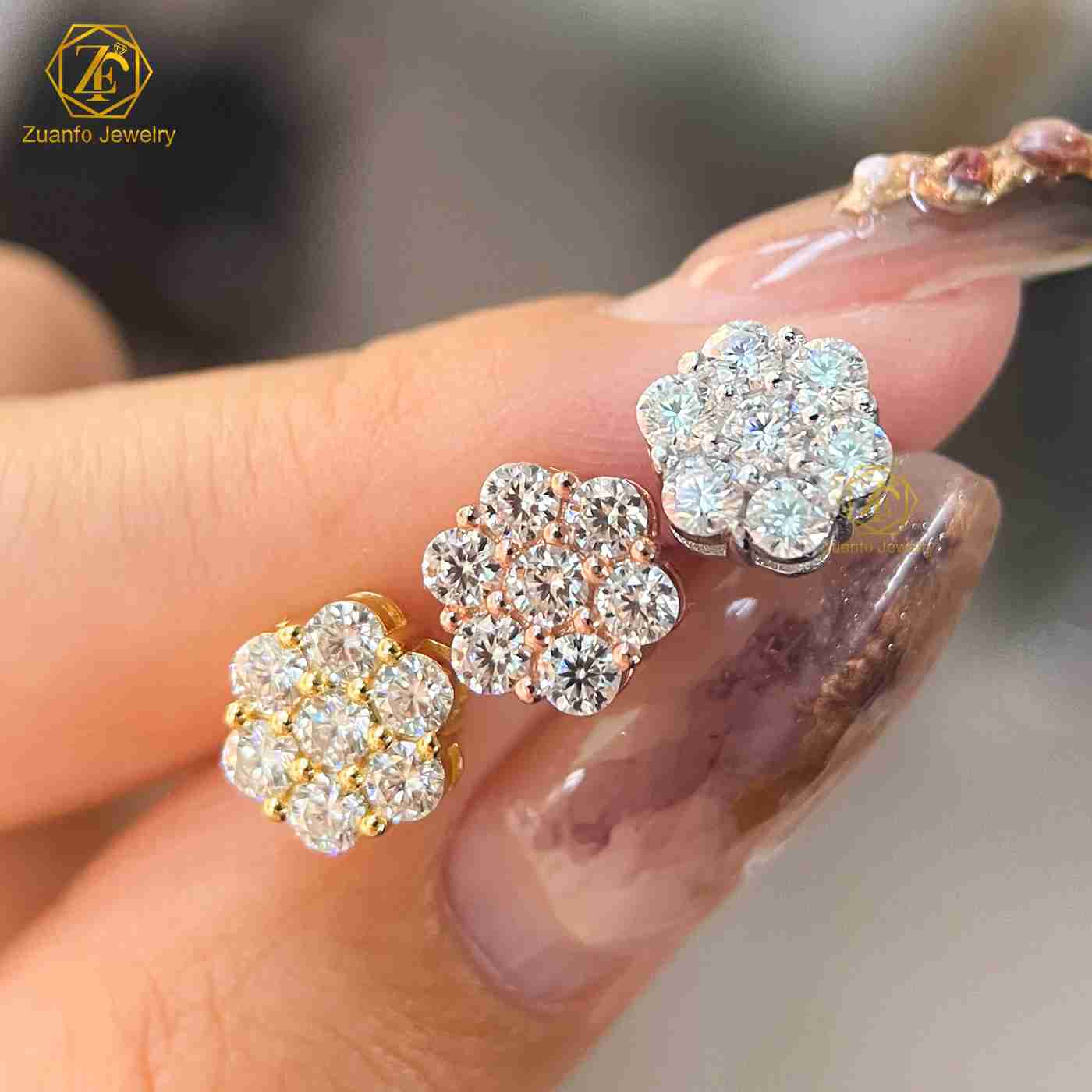 Trendy 925 Sterling Silver D VVS1 Moissanite Diamond Flowers Shape Stud Earrings for Women Christmas Gift Party