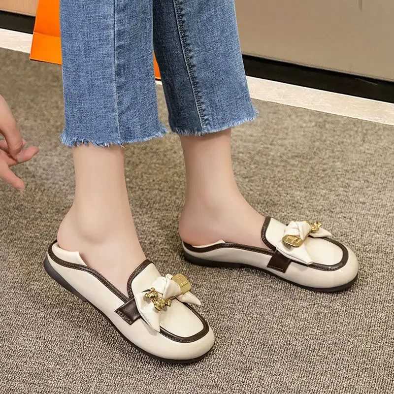 Round Toe Luxury Leather Casual White Wens Shoes Flat Flats Ladies Footwear Low Heel Elegant Proti High Quality Young Y250214