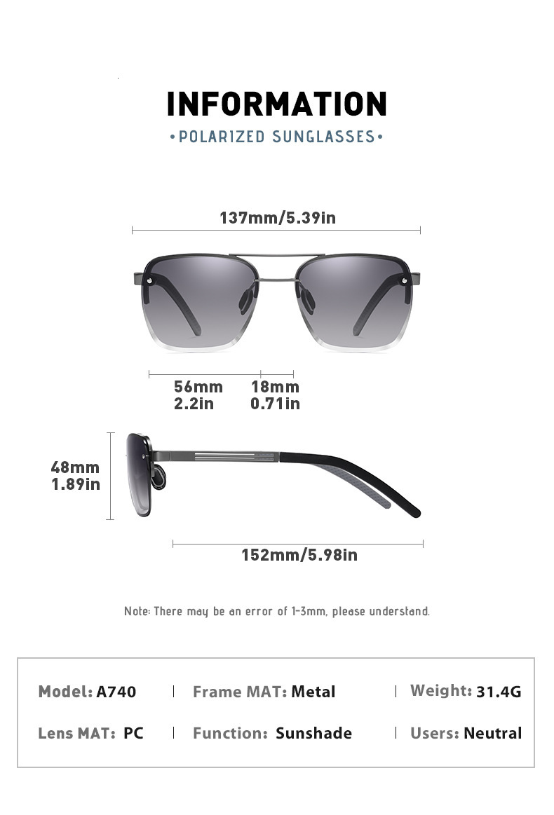 2024 New Aolong Driving Men's Metal Fashion Double Beam Sunglasses A740