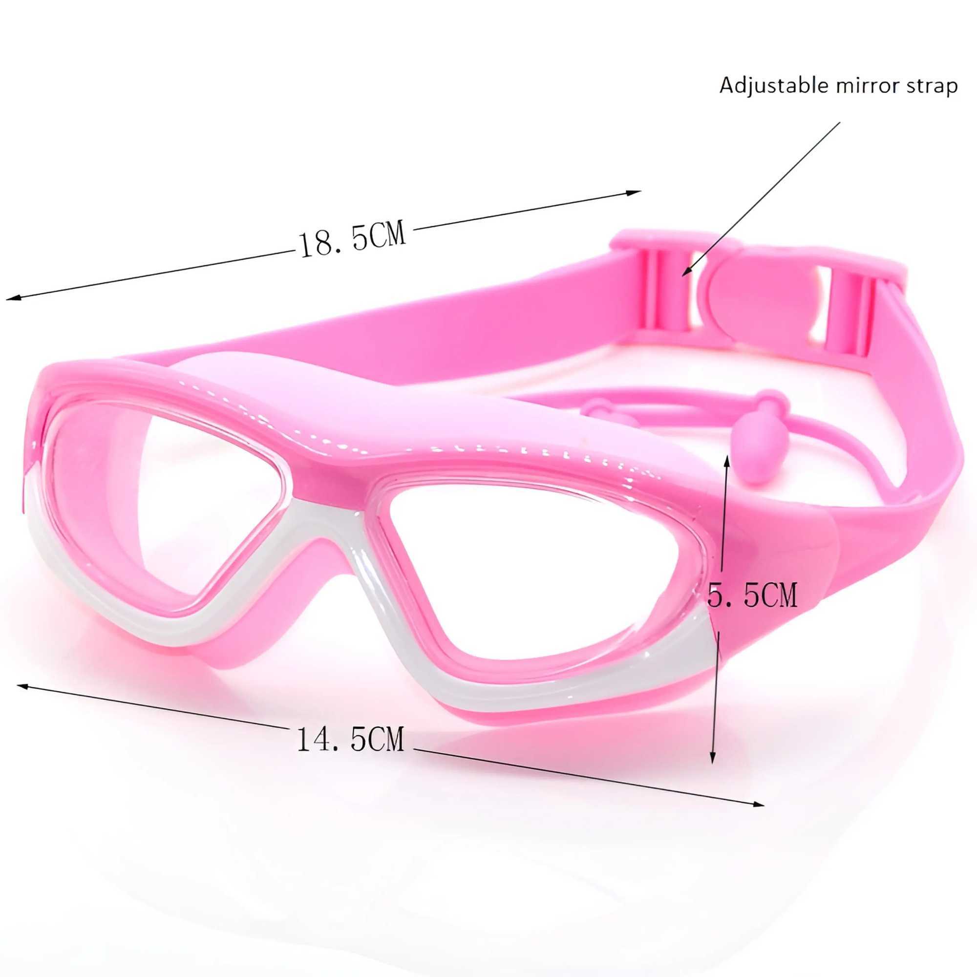 Childrens High-definition Waterproof And Anti Fog Swimming Large Frame Glasses Convenient Goggles Silicone Connected Earplugs Z250215-1
