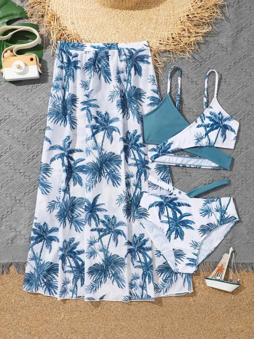 3 Pieces Tropical Print Bikini 2023 Girls Swimsuit with Skirt Kids Swimwear Female Bathers Bathing Swimming Swim Suit BeachwearXJ250214