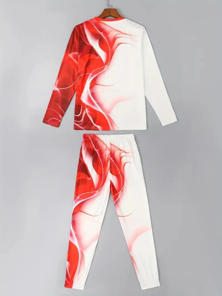 Autumn sports shirt mens long sleeved T-shirt set mens street camouflage retro plus size sweater two-piece set 250214