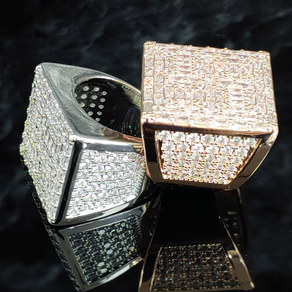 Hip Hop Cool Men Big Square Casting Ring TopBling T Zircon 18K Real Gold Plated Finger Ring