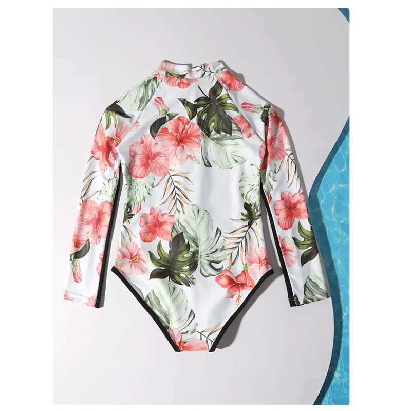 Print Girls One Piece Swimsuit 8-12 Year Kids Swim Suit Teenage Childrens Swimwear 2024 Long Sleeve Surfing Bathing Suits BeachXJ250214
