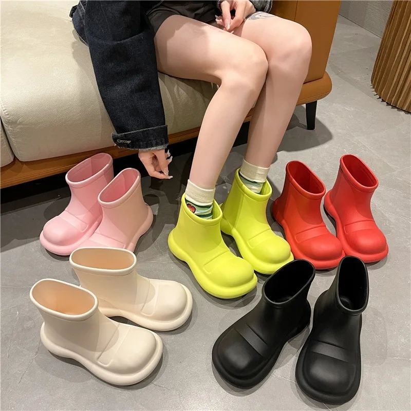 Internet Candy Color Outdoor Rain Boots Womens Non-Slip Waterproof Platform Students Short Martin Boots 250213
