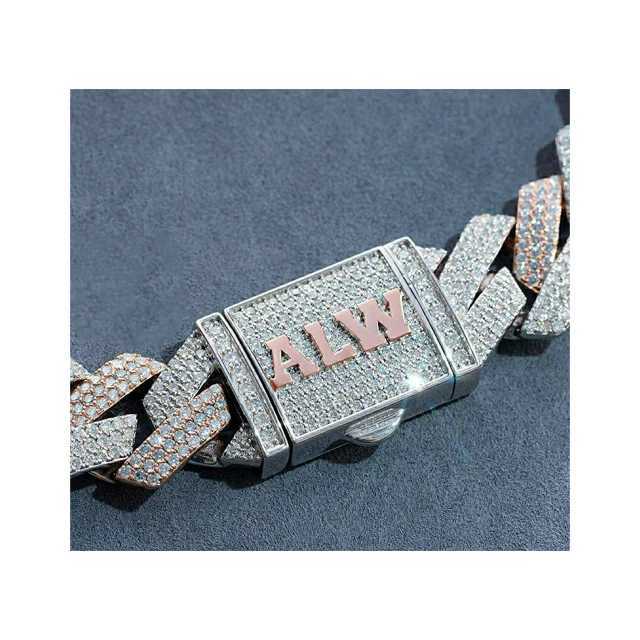 Arrival 2 Tones 18mm Miami Cuban Link Chain Vvs Moissanite Diamond Stubbed 925 Sterling Silver Gold Plated