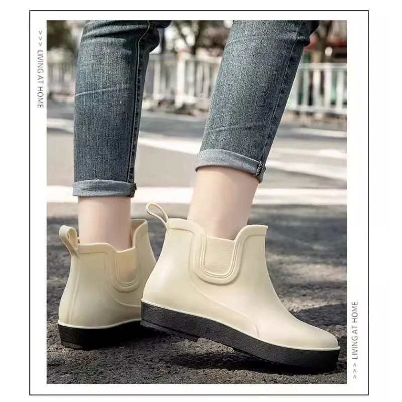 Womens Short Rain Boots Black Anti slip Waterproof Shoes Anti fouling Fashion Outdoor Rainy Leisure Adult Rubber Shoes 250213