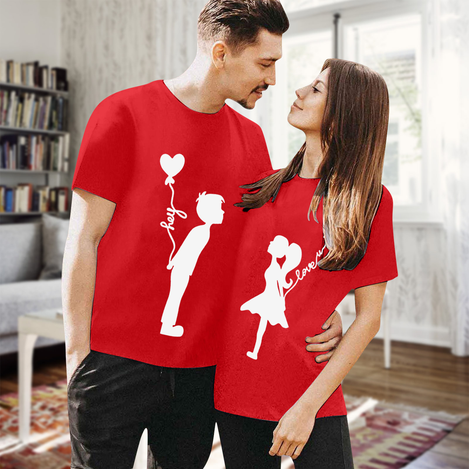 Designer Free Shipping 2025 Valentine Day T-shirt Short Sleeved Multifunctional Couple Round Neck Cute Printed Women Clothing