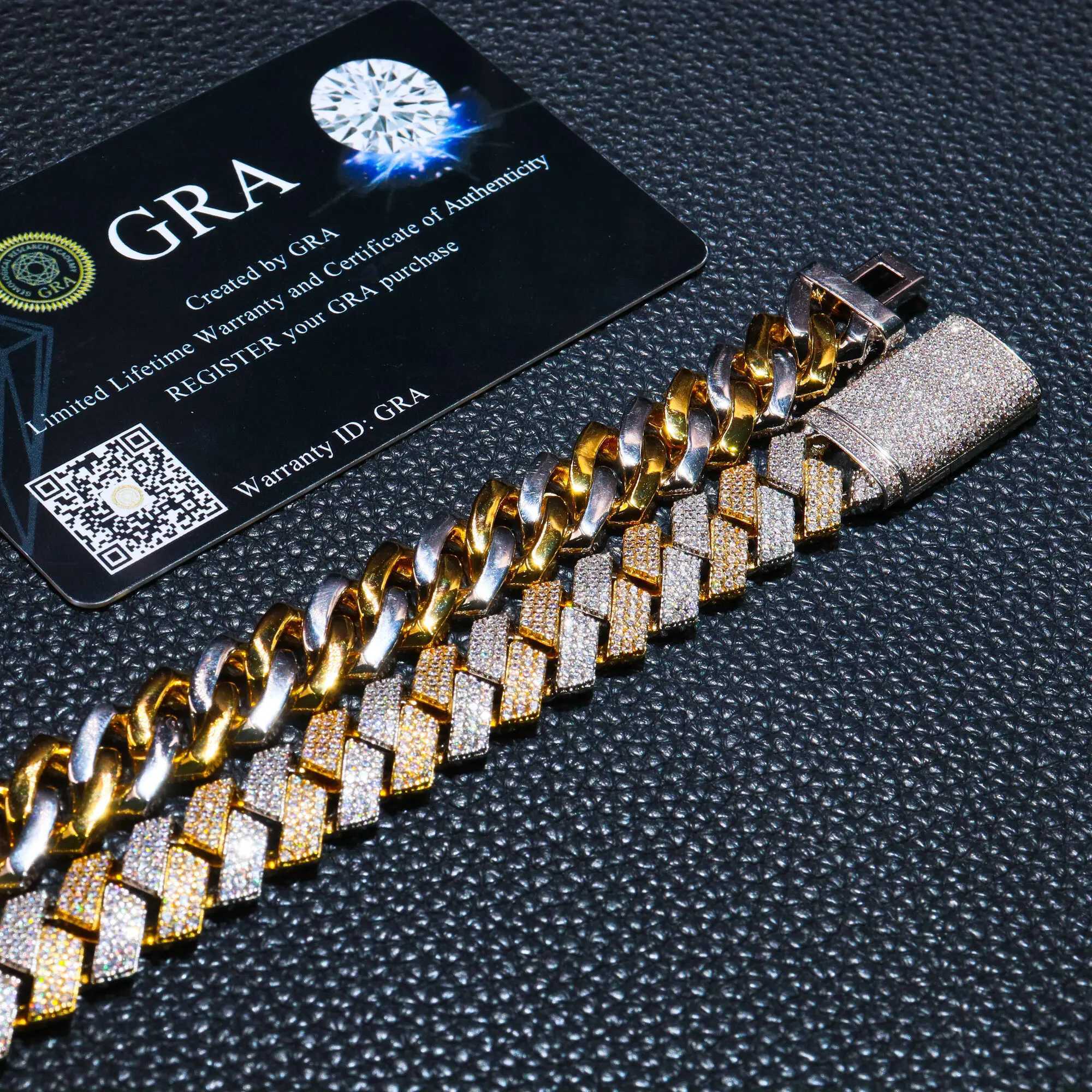 Two Color Iced Out Pass Diamond Tester Vvs Moissanite Jewelry Necklace Bracelet for Men Women 13mm Cuban Link Chain