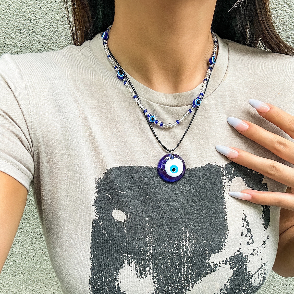Fashion Woman Blue Eyes Beaded Jewelry Ethnic Controversy Semitic Women's Necklace