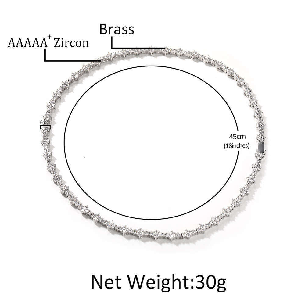 6mm Personalized dia studded hip-hop necklace, men's rap trendy brand, high-end feel, spring buckle, airplane tennis chain accessory