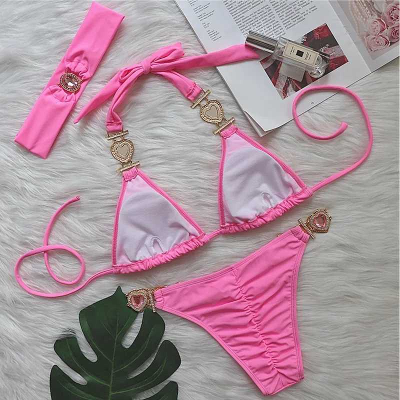 Sexy Rhinestones Bikinis Swimsuits With Headband Women Swimwear Female Push Up Bikini Beach Swim Wear Bathing Suits Pool BatherW250214