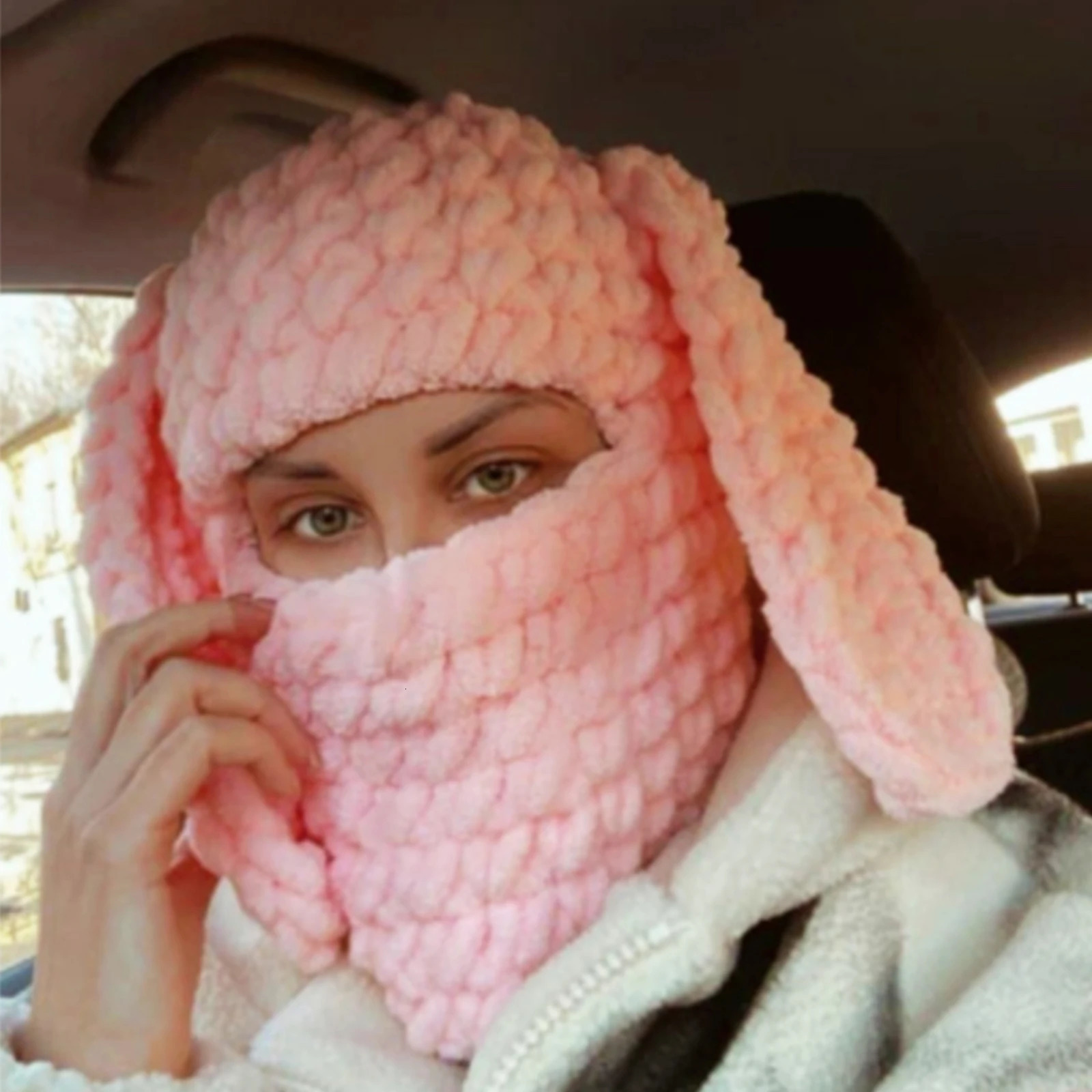 Women Winter Plush Hat Cute Balaclava with Bunny Ears Funny Hat for Skiing Hiking 250214