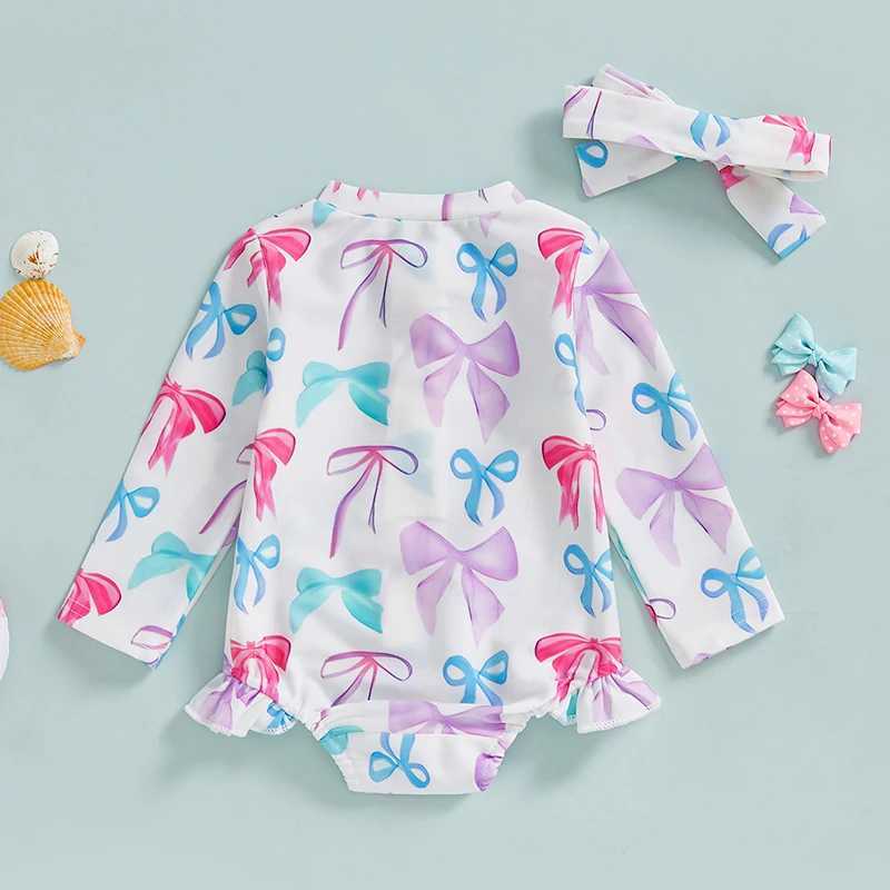 Toddler Kids Baby Girls Rash Guard Swimsuits Long Sleeve Bow/Fruit Print Bathing Suits Infant Zipper Swimwear with HeadbandXJ250214