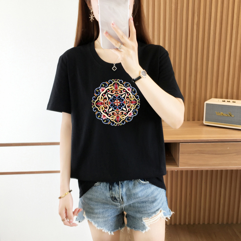 Summer Short Sleeved Printed Pure Cotton White T-shirt Designer Free Shipping Fashion Trend T-shirt Women's Top High-end Feeling Summer Plus Size