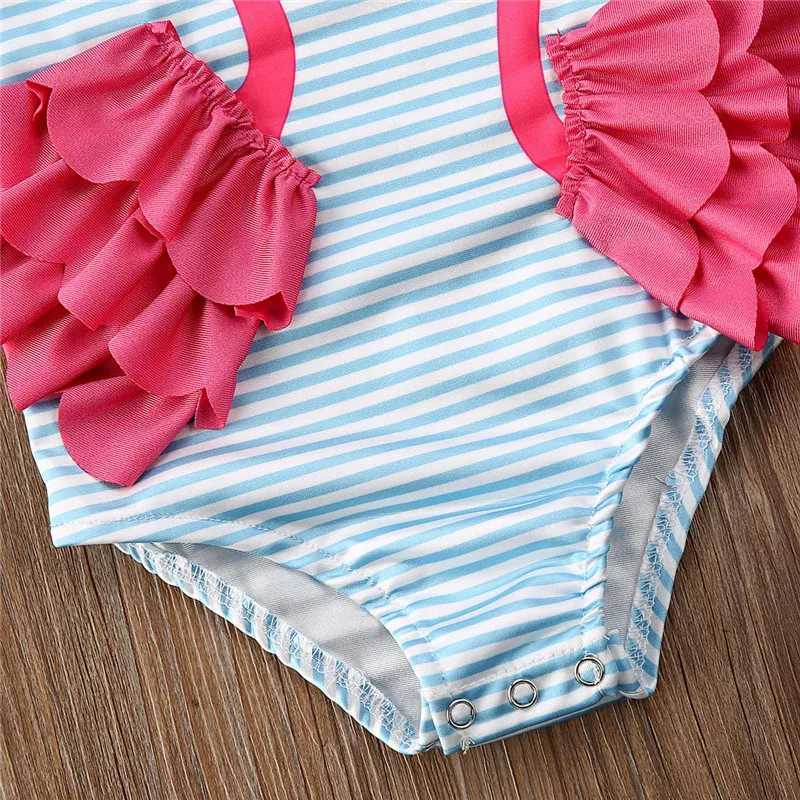 1-4 Years Kid Baby Girls Swimsuits Flamingo Striped Swimwear For Girls Summer One Piece Swimsuit Girls Beach Bathing SuitXJ250214