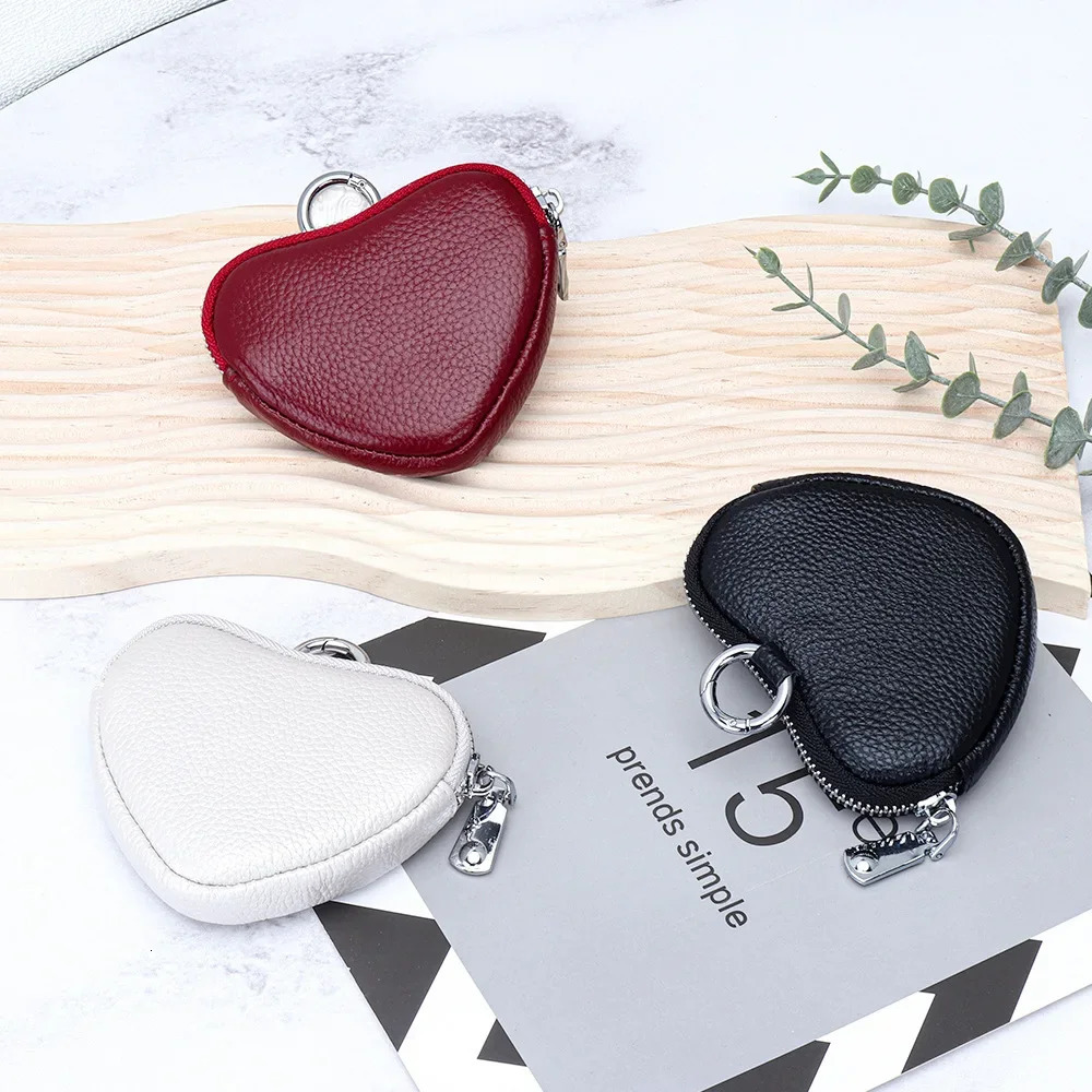 Coin Purse for Women Change Purses Small Cow Leather Cosmetic Bag Pocket Heart Makeup Organizer Jewelry Travel Case for Girls 250207