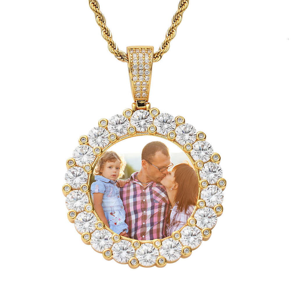 Frame Pendant DIY Private Couple Photo Commemorative Round moissanite Solid Hip Hop Necklace