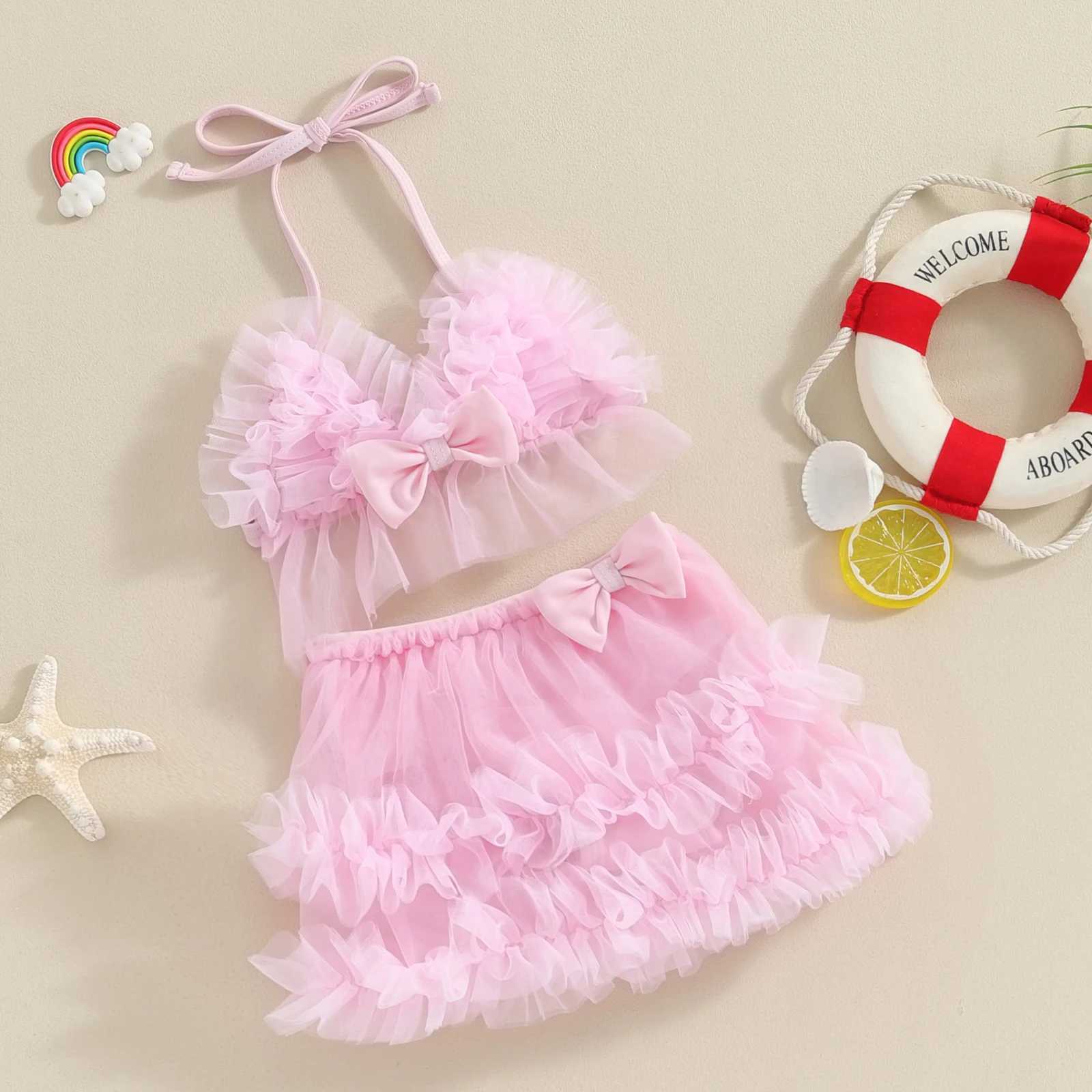 Baby Girls Bikini Beach Swimwear 2 Piece Swimsuits Tulle Camisole PP Shorts Bathing Suits 0-24MXJ250214
